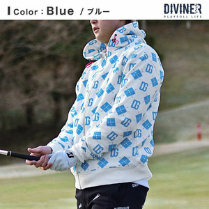 新品タグ付き★標準小売価格13200円を77％オフ【DIVINER GOLF-ディバイナーゴルフ】ゴルフウェア ブルー総柄ZIPパーカー/L■在庫限り■