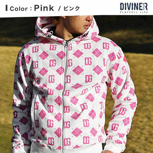 新品タグ付き★標準小売価格13200円を77％オフ【DIVINER GOLF-ディバイナーゴルフ】ゴルフウェア ピンク総柄ZIPパーカー/XL■在庫限り■