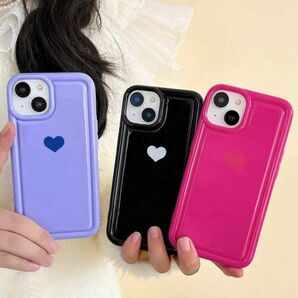 iPhone 12 Pro ケース　パープル　ビビット　ピンク　ブラック　ネオン　ハート　可愛い　韓国　スマホケース　カバー