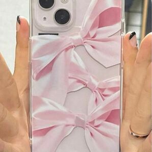 iPhoneケース　クリア　ピンク　大きな　リボン　可愛い　韓国　透明　カバー　iPhone 14 ケース　スマホケース　スマホ