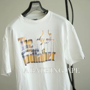 A BATHING APE × THE GOD FATHER チェック ロゴ Tシャツ L 日本製 アベイシングエイプ ゴッドファーザー コラボ bape ビンテージ 白 old