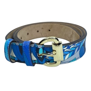 EMILIO PUCCI Emilio Pucci belt accessory small articles total pattern leather Logo blue multi kala- [ size M]