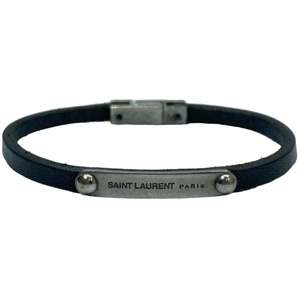 SAINT LAURENT sun rolan bracele bangle accessory small articles ID plate brush do processing bru leather black 