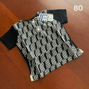 ★未使用品　ブルーアズール　シャツブラウス　後ろ身頃Tシャツ素材　80サイズ