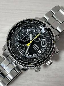 稼働品 SEIKO セイコー パイロットウォッチ クロノグラフ 200M CHRONOGRAPH 7T62-0EB0 クォーツ メンズ ブラック 送料無料 