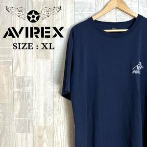 M3747 AVIREX アヴィレックス　半袖Tシャツ　XLサイズ　ネイビー　メンズ　綿100％　コットン100％　春夏服　トップス　プリントTシャツ