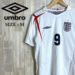 M3752 UMBRO アンブロ　サッカー半袖ユニフォーム　Mサイズ　白　赤　ネイビー　イングランド代表　背番号9番　スポーツウェア　蹴球