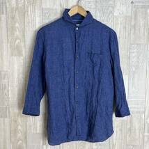 M3755 LANVIN en Bleu ランバンオンブルー　リネン7分袖シャツ　青系　サイズ48 麻100％　リネン100％　日本製　トップス　メンズ_画像2