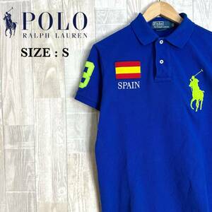 M3798 Polo by Ralph Lauren ポロバイラルフローレン　半袖ポロシャツ　Sサイズ　青色　ブルー　綿100％　コットン100％　メンズ　トップス