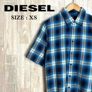 M3816 DIESEL ディーゼル　オンブレチェック半袖シャツ　XSサイズ　メンズ　チェック柄　ブルー　トップス　ボタン　夏服　綿100％