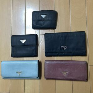 1円〜 プラダ PRADA 財布 まとめ レザー 長財布 折り財布 5点セット サフィアーノレザー ナイロン wallet 青 赤 黒 金 ゴールドの画像1