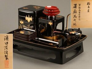 【琴》送料無料 能登輪島塗 濱田屋謹製 芦辺高台寺蒔絵屠蘇器七ツ揃 共箱 WK170