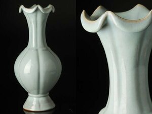 【琴》送料無料 中国美術 鈞窯 青釉花瓶 高さ37.5cm WJ284