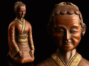 【琴》送料無料 中国美術 鍍金銅人物像 TQ563