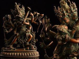 【琴》送料無料 仏教美術 銅製鍍金チベット仏 高33cm WJ489