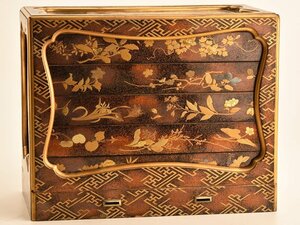 [ koto } free shipping era lacquer ware total pear ground book@ gold flower lacqering -ply inkstone case TS011
