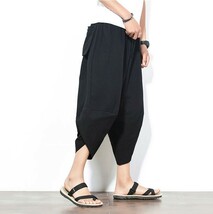 サルエルパンツ メンズ L 黒 ブラック レディース パンツ ワイド クロップドパンツ ハーフパンツ 7分丈 カジュアル ストリート _画像6