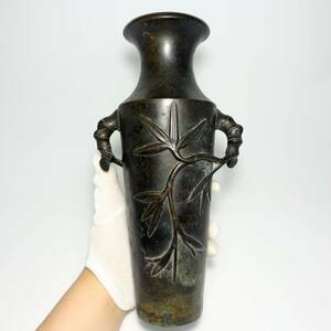 中国美術　古銅製　清代　竹節銅瓶　時代物