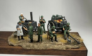 【完成品】タミヤ 1/35 ドイツ 野戦炊事セット、歩兵休息セット ジオラマ風