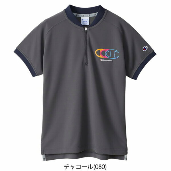 新品♪(チャンピオンゴルフ)Champion-Golf♪ ロゴデザイン ストレッチ 半袖 ハーフジップシャツ ネイビー♪Mサイズ♪