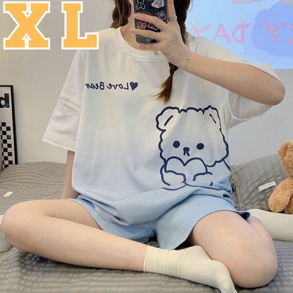 XＬ パジャマ かわいい くま 春 夏 半袖 短パン セットアップ 半袖Tシャツ Tシャツ