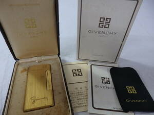 （5/18-1407）GIVENCHY ジバンシー ガスライター GIVENCHY 2000 ゴールドカラー 着火確認済 ケース/箱