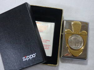 (5/19-①)Zippo ジッポ オイルライターシルバー xゴールドカラー コイン 未使用