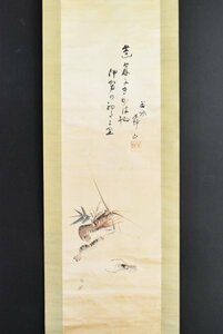 Art hand Auction K3623 真作 中村不折 賛 小山栄達 画｢海老 画賛｣絖本 合箱 肉筆 書家 洋画家 アンティーク 日本画 中国 書画 掛軸 掛け軸 茶掛 古美術, 絵画, 日本画, 花鳥, 鳥獣