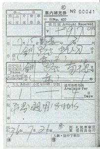 【車内補充券】札幌車掌区　昭和36年