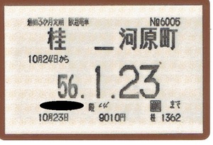 【通勤定期乗車券】阪急電車　桂⇔河原町　昭和56年