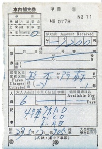 【車内補充券】大分車掌区　昭和39年