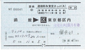 【連絡船&東京きっぷ】函館→東京都区内　ゆうづる10号　寝台列車