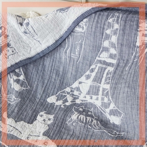 ワンダフルワールド ｂｙ アキコオブチ 浮かし織り 日本製ハーフガーゼケット “旅するネコ” ネイビー 14-759380001の画像2