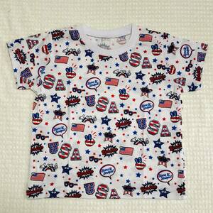 USA Tシャツ キッズ 星条旗 スター＆バー 6 130 白 ホワイト 4thJuly 独立記念日 グッズ イラスト かわいい アメリカ