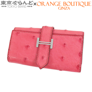 101731149 エルメス HERMES ベアン 4連キーケース □K刻印 フューシャピンク シルバー金具 オーストリッチ キーケース レディース