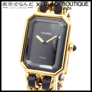 101687894 Chanel CHANEL Premiere M size H0001 Gold x black SS leather wristwatch lady's battery type 
