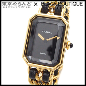 101699932 Chanel CHANEL Premiere S size H0001 Gold x black SS leather wristwatch lady's battery type 