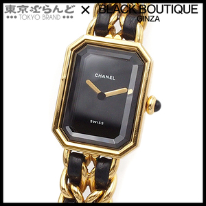 101696588 Chanel CHANEL Premiere S size H0001 Gold x black SS leather wristwatch lady's battery type 