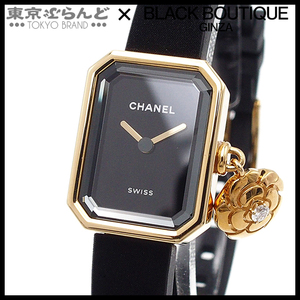 101697373 Chanel Premiere turtle rear H6361 black x yellow gold K18YG titanium diamond × Raver wristwatch lady's battery type 