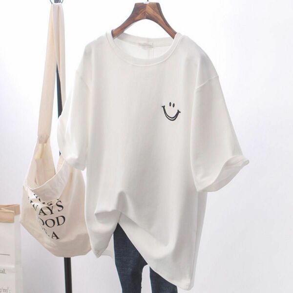 tシャツ レディース 半袖 トップス 韓国 人気 ワイドTシャツ 白 XL新品