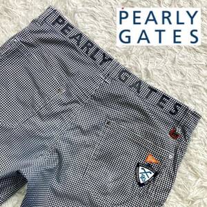 【良品 L】 PEARLY GATES ショートパンツ 千鳥格子 ロゴ ワッペン ストレッチ ハーフパンツ パーリーゲイツ ゴルフ 伸縮性 春夏 5 ホワイト