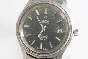 1円~【20】実働　OMEGA／オメガ　Seamaster COSMIC 2000　自動巻き　デイト　ブラック文字盤　純正ベルト　メンズ　腕時計
