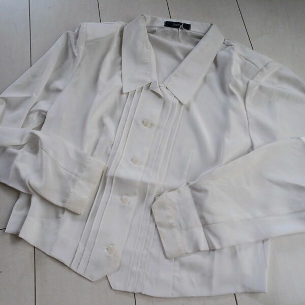 未使用　レディースXL レトロ　 ブラウス シャツ ホワイト　国産品　Japanese vintage blouse
