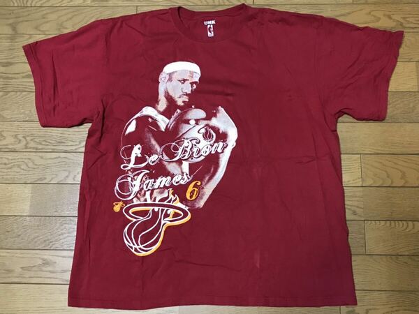 NBA MIAMI HEAT #6 “LeBron James” MEN’S SHORT SLEEVE T-SHIRTS size-2XL(着丈70身幅62) 中古(超美品) 送料無料 NCNR