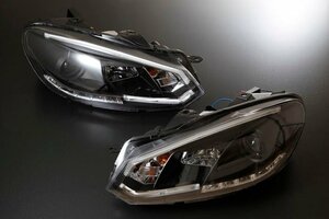 ヘッドライト LEDホワイトライトバー デイライトスタイル ブラック フォルクスワーゲン ゴルフ6 自動光軸調整機能（オートレベライザー)