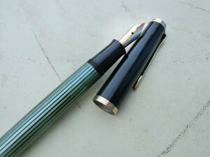 [1 jpy ~]Pelikan pelican fountain pen 400 pen .14C 585 14 gold EF green stripe secondhand goods use item 