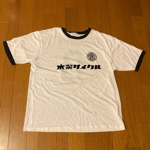 木梨サイクル リンガーTシャツ メンズ S ホワイト 白 フロッキープリント サッカー フットボール 半袖 Tシャツ 