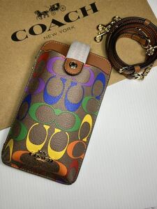  new goods COACH smartphone case shoulder signature Cross body Rainbow 