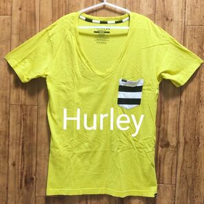 Hurley ハーレー 半袖 Tシャツ ポケットTシャツ 黄色 Vネック ロゴ