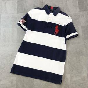 POLO RALPH LAUREN ポロラルフローレン　CUSTOM FIT ボーダー半袖ポロシャツ　半袖シャツ　鹿の子　ホワイトネイビー　サイズS/P 古着